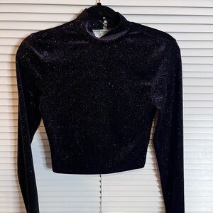 Dark purple sparkly long sleeve cropped shirt